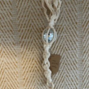 Cream Macrame Plant Hanger with Silver Accent